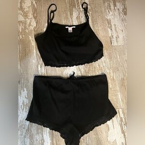 EUC!Victorias Secret 2pc SET!Cami/Shorts SEXY Soft Ribbed Cotton/Lace Edges!SzL!